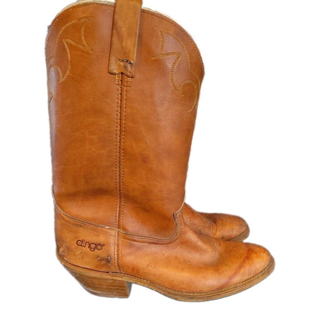 Vintage Dingo by Acme 5907 Cowboy Boots Size 12 Tan Leather Distressed Western